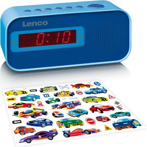 Lenco Klokradio voor kinderen CR-205 - Twee uur wakker worden - FM PLL Radio - Snooze-functie - Dimmer - Sticker - Blauw