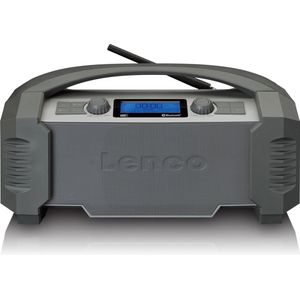 Lenco ODR-159 Dab+ Bouwplaatsradio, Bluetooth 5.0, IP54 FM-ontvanger, waterdicht, 15 W, RMS-batterij, met oplader, AUX-in, USB, 5000 mAh, grijs