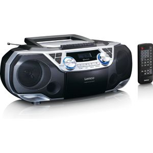 Lenco - Boombox - Bluetooth 5.0 - Toploader CD/MP3-speler - Cassettedeck - FM Radio - USB-poort - 2 x 6 Watt RMS - Bass Reflex - Afstandsbediening - Zilver SCD-120SI