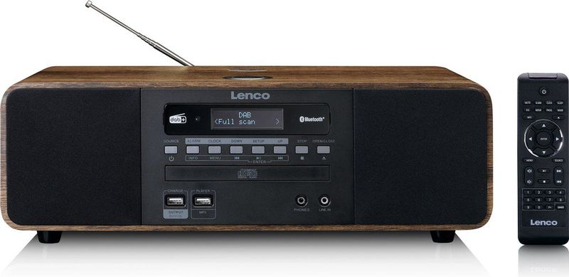 Lenco DAR-051WD -  Stereo DAB+/ FM Radi - C - 2 US - Bluetoot - QI en Afstandsbediening