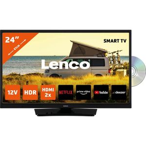 Lenco DVL-2483BK (V2) - 24"" Smart TV met geïntegreerde DVD-speler en 12V auto-adapter - Flexibel entertainment voor thuis en onderweg - Zwart -HD-beeldkwaliteit met HDR