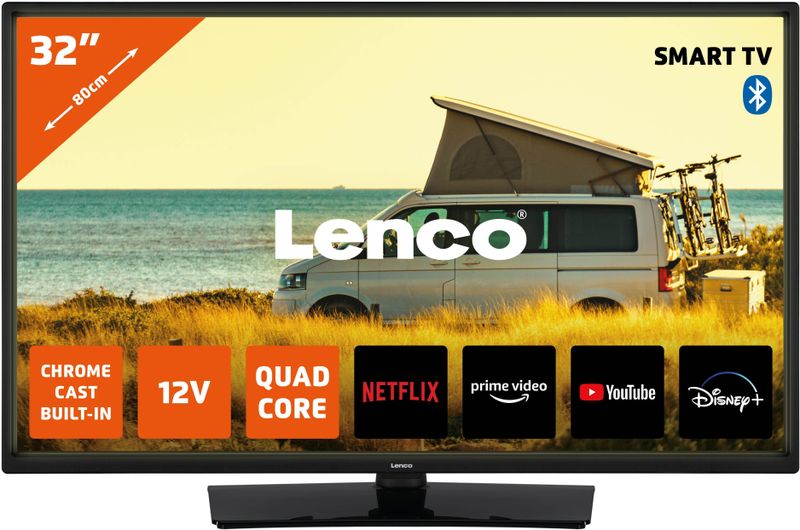 Lenco LED-3263BK (V2) - 32" Android Smart TV met 12V Auto Adapter - Zwart