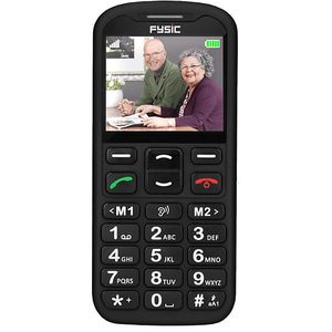 Eenvoudige mobiele telefoon voor senioren met SOS paniekknop Fysic Zwart