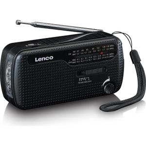 Lenco MCR-112 noodradio met zaklamp - externe batterij - geïntegreerde batterij en apart batterijvak - noodalarm - FM/KW radio - zwart