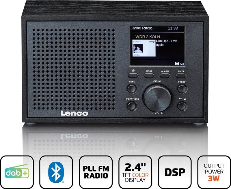 LENCO DAR-017BK - Compacte en Stijlvolle DAB+/FM Radio met Bluetooth® en Houten Behuizing - Zwart