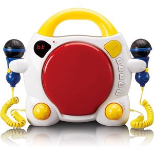 Lenco KCD-011 Sing Along CD-speler voor kinderen – Bluetooth 5.0 – anti-shock – led-display – trackgeheugen – 2 microfoons voor karaoke, werkt op wisselstroom of accu – met stickers