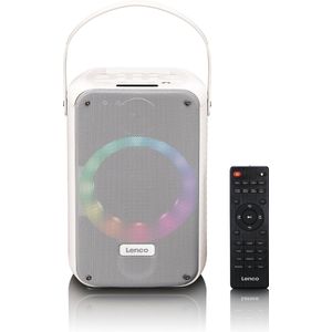 Lenco BTC-060 draagbare karaoke-machine - Bluetooth 5.2-20 Watt RMS - 2 luidsprekers - microfoon - afstandsbediening - geïntegreerde batterij - lichteffecten - wit