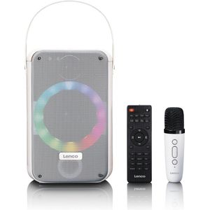Lenco BTC-060WH - Draadloze Bluetooth Speaker 20W - Karaokeset met Microfoon en LED-verlichting - Wit