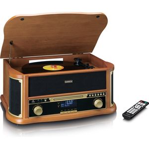 Classic Phono TCD-2571WD - Retro Platenspeler met Bluetooth - DAB FM - USB Encoding - CD-speler