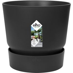 Elho Greenville Rond 30 - Grote Bloempot voor Buiten met Waterreservoir - 100% Gerecycled Plastic - Ø 29.5 x H 27.8 cm - Living Black