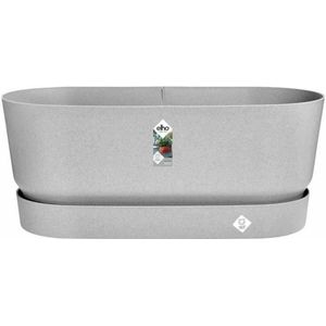 Elho Greenville Terrace Trough met Wielen - Plantenbak met Waterreservoir - 100% Gerecycled Plastic - L58.9 x B26.3 x H33.5 cm - Living concrete
