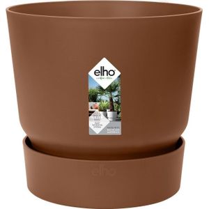Elho Greenville Rond 18 - Bloempot voor Buiten met Waterreservoir - 100% Gerecycled Plastic - Ø 18.3 x H 17.4 cm - Gemberbruin