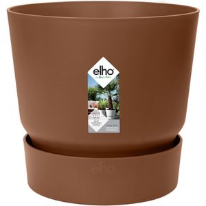 Elho Greenville Rond 30 - Grote Bloempot voor Buiten met Waterreservoir - 100% Gerecycled Plastic - Ø 29.5 x H 27.8 cm - Gemberbruin