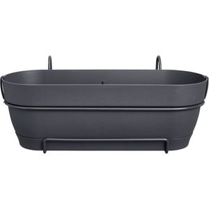 Elho Vibia Campana Balkonbak Allin1 50 - Plantenbak voor Balkon - Ø 50.4 x H 17.7 cm - Antraciet