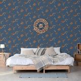 DUTCH WALLCOVERINGS Behang Flower donkerblauw en bronskleurig