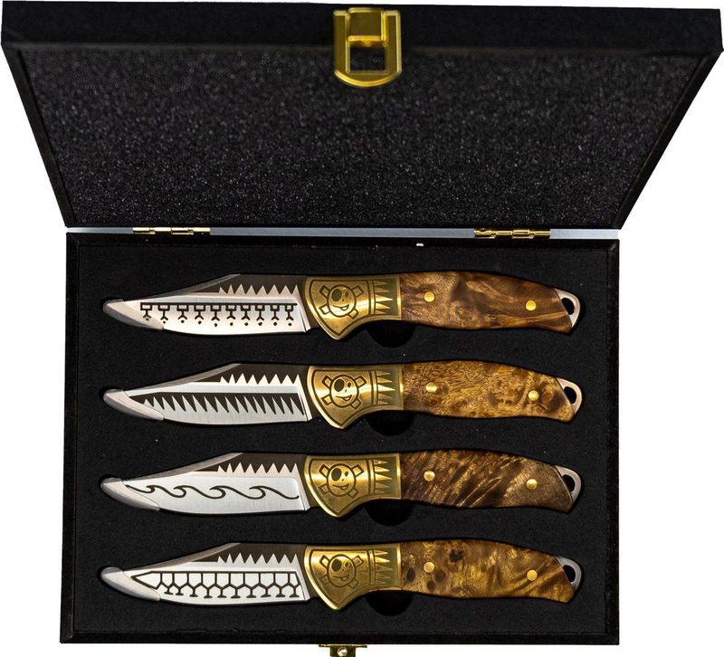 Homey's Schiffmacher Steakmessenset - 4-delig - Roestvrijstaal - Wortelnotenhout