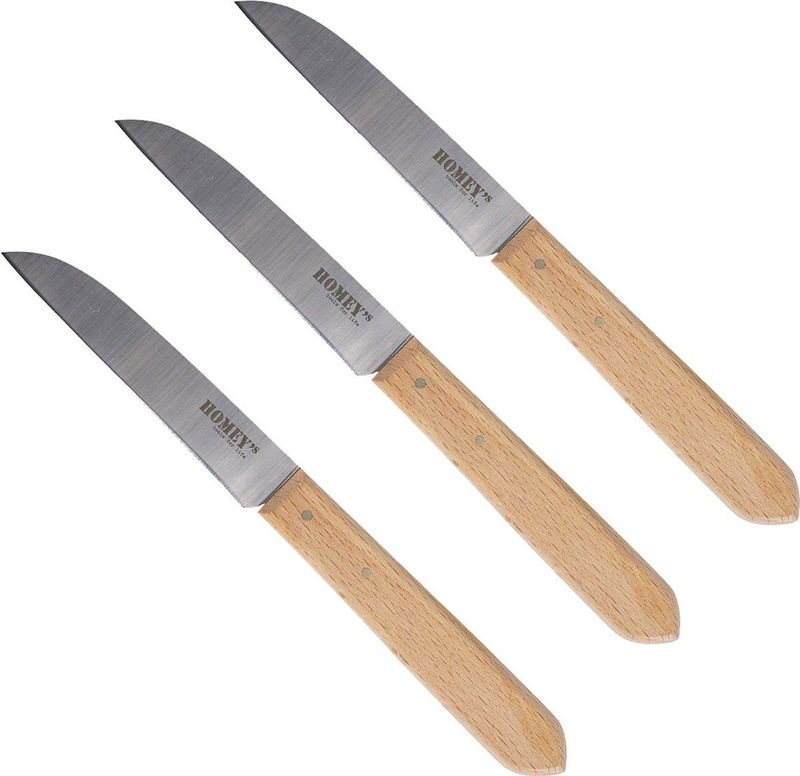 Homey's Klompenmesjes - 3 schilmesjes - Molenmesje - carbon/beukenhout - 8,5cm