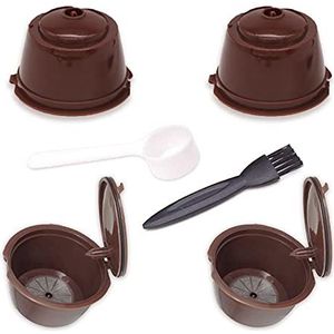 4 STKS Hervulbare Koffie Capsules, Filter Pod Cups voor Gemalen Koffie, Herbruikbare Koffie Capsules Filter Cups Pods met Lepel en Reinigingsborstel, Filter Koffie, (met 1 Lepel & 1Cleaning Brush)