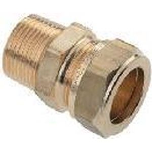 Solar Knelfitting, messing, rechte koppeling puntstuk 22mm x 3/4" (knel x buitendraad)