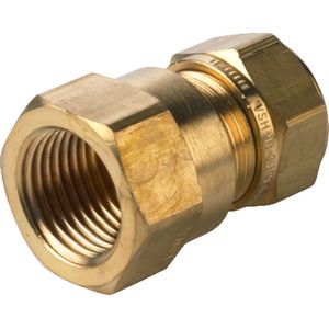 Solar Knelfitting, messing, rechte koppeling schroefbus 15mm x 3/4" (knel x binnendraad)