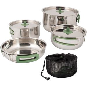 BO-CAMP Koch Set 4teilig Camping Küche Topf Pfanne Geschirr stapelbar Edelstahl
