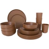 BO-CAMP Melamin Campinggeschirr Set Patom Reise Essgeschirr Teller Becher 16tlg Farbe: braun
