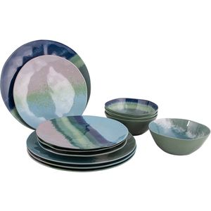 Bo-Camp Servies Halo Blauw/Groen 12-delig