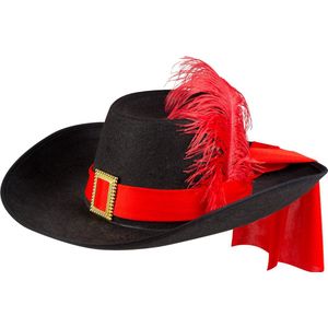 Hoed Musketier Zwart-Rood