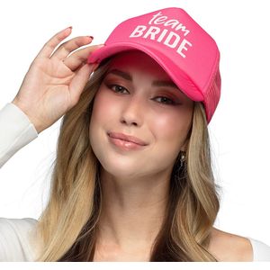 Vrijgezellenfeest baseballcap/petje - Team Bride - roze - dames - polyester - Verkleedhoofddeksels