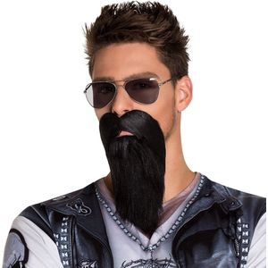 Carnaval - Biker/Rocker Baard - Zwart - Polyester - Met Snor