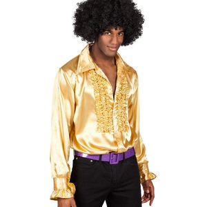 Boland disco shirt met franje, goud, voor heren, kostuum, feest shirt, Schlager move, jaren 70, thema feest, carnaval