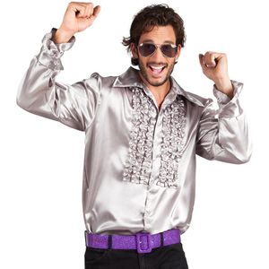 Boland - Disco shirt met ruches, zilver, man, verkleedkleding shirt, feest shirt, Schlager move, jaren 70, themafeest, carnaval