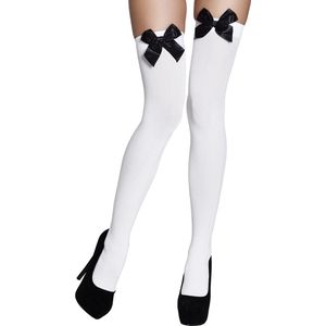 Carnaval verkleed dames kousen - wit met zwarte strikjes - Oktoberfest - one size - Verkleedpanty