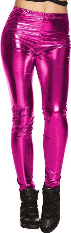 Boland - Metalen Legging - Fuchsia - Stretchbroek - Carnaval