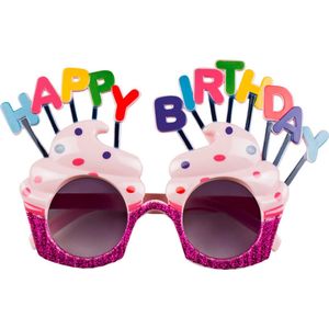 Roze Happy Birthday bril voor volwassenen