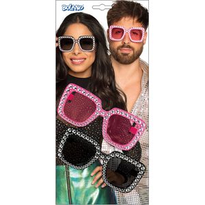 Boland - Feestbril in set, 2 stuks, bril voor volwassenen, bling bling bril, zonder sterkte, zonnebril, Foute party outfit, accessoires voor carnavalskostuums