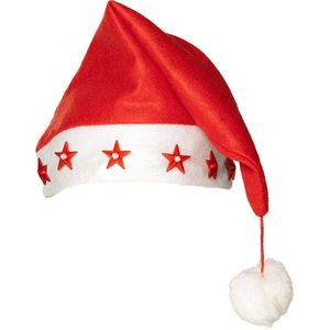 Kerstmuts - rood - met sterren lichtjes - polyester - volwassenen - verlichte kerstmuts