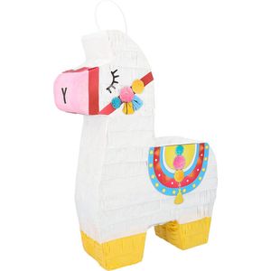 Pinata Lama - wit/roze - papier - 45 x 33 x 8 cm - feestartikelen verjaardag