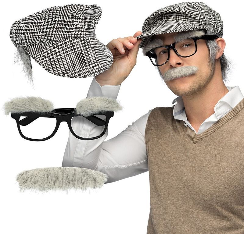 Boland Verkleed set Opa/bejaarde man - heren - Carnavalskleding - 3 delig - Abraham pop accessoires
