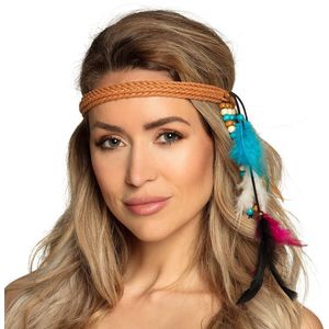 Boland 44548 - hoofdband festival, haarband met veren, voor volwassenen, boho-hoofdtooi, hippie, indianen, carnaval, carnaval, themafeest, Halloween