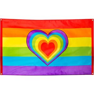 Boland - Polyester vlag Regenboog hart 90x150cm - Kleurrijke feestdecoratie