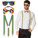 Boland party Carnaval verkleed set - bretels/party bril/vlinderstrikje - regenboog pride - volwassenen