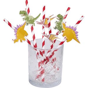 Boland - Set 6 Papieren rietjes Dino party - Kleurrijke dinosaurus rietjes voor extra plezier op je feest