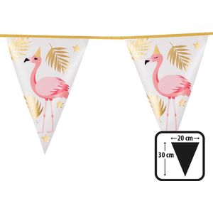 Boland - Folievlaggenlijn Flamingo - Gouden Flamingo Folie Vlaggenlijn (4m) - 10 Vlaggen