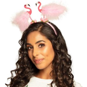Carnaval verkleed Tiara/diadeem - flamingo roze - dames/meisjes - Tropische Hawaii thema - Verkleedhoofddeksels