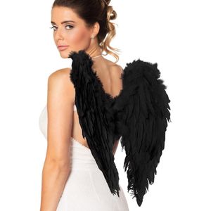 Carnaval/Halloween verkleed engelen vleugels - zwart - 50 cm - dames - Verkleedattributen