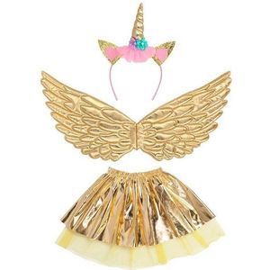 Verkleed set eenhoorn fee - vleugels/diadeem/rokje - goud - kinderen - Verkleedattributen