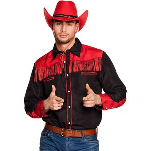 Boland - Shirt Western zwart/rood (M) - Volwassenen - Cowboy - Cowboy - Indiaan