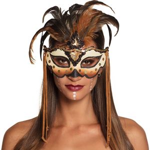 Boland 72195 - oogmasker Voodoo Mamba, gezichtsmasker met glitter en veren, masker, kostuumaccessoires voor carnaval en themafeest, bruin