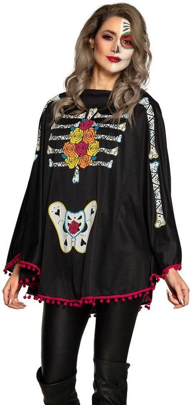 Boland - Poncho Day of the Dead - Volwassenen - Halloween Verkleedkleding - Skelet - 100% Polyester